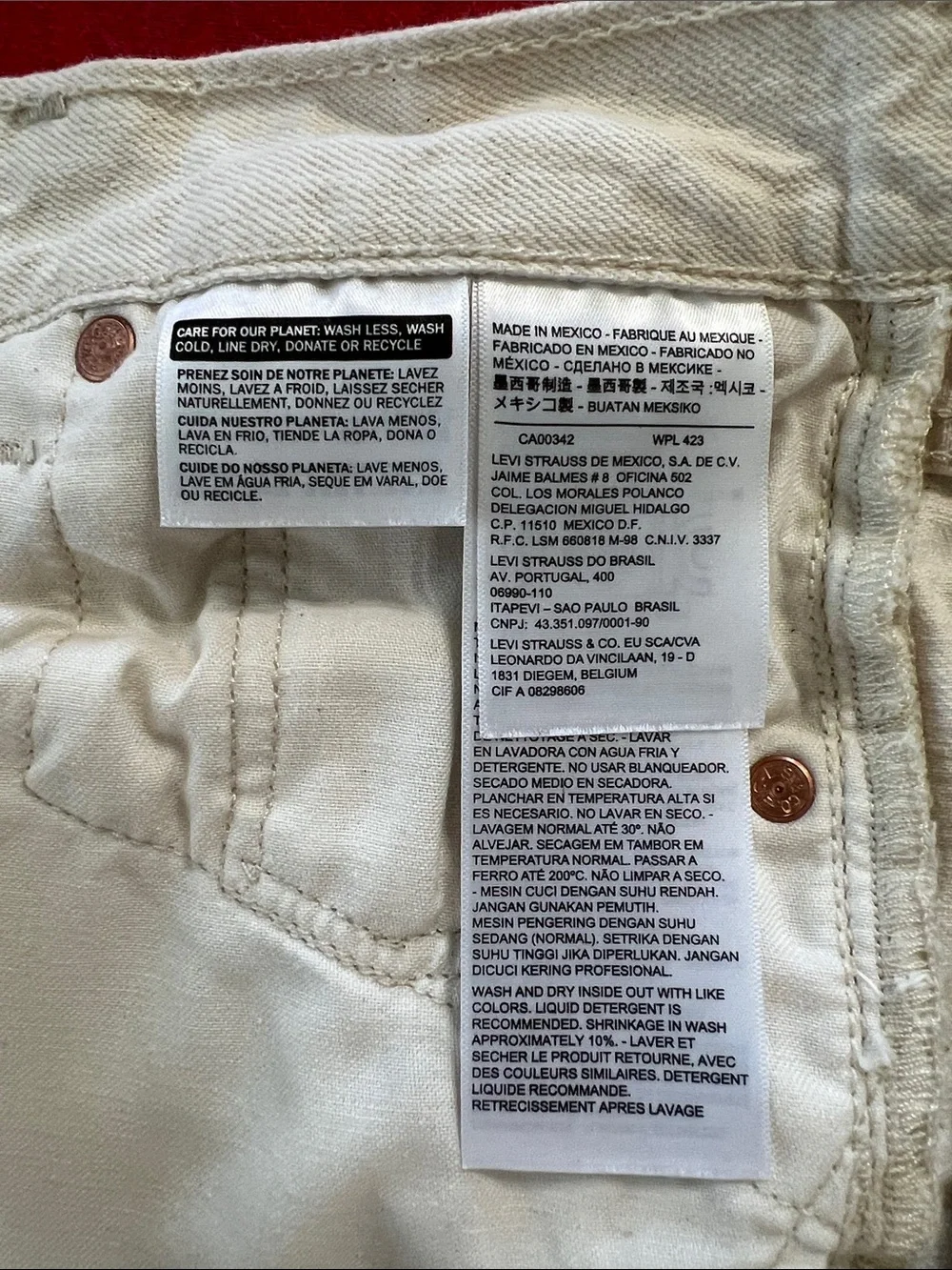 Levi's 501 Original Fit White Oak Cone Denim Jeans Men's 31x32 Off White Button